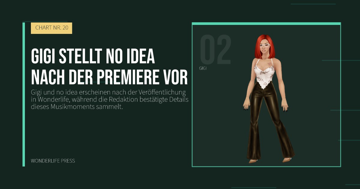 Wonderlife Press: Gigi stellt no idea nach der Premiere vor. Künstlerporträt. CHART NR. 20.