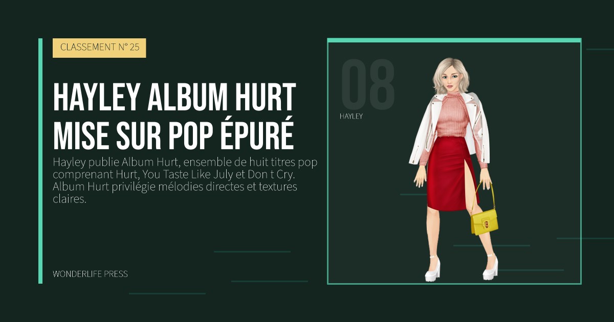 Wonderlife Press: Hayley Album Hurt mise sur pop épuré. portrait des artistes. CLASSEMENT N° 25.