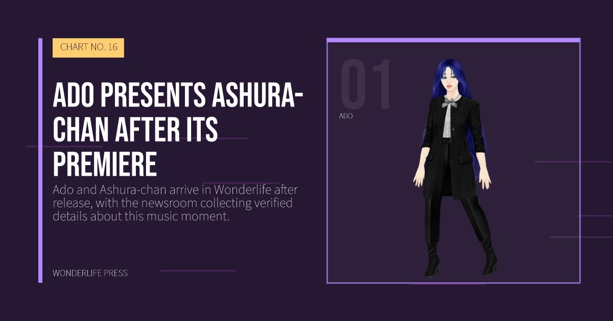 Wonderlife Press: Ado presents Ashura-chan after its premiere. artist portrait. CHART NO. 16.