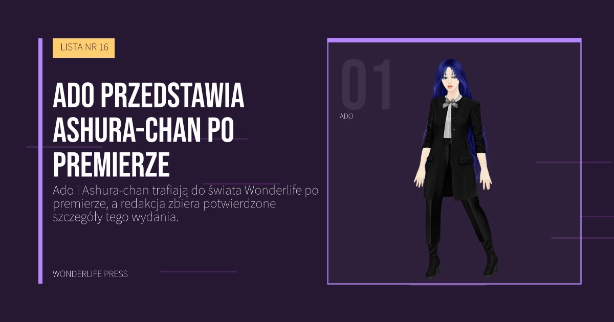 Wonderlife Press: Ado przedstawia Ashura-chan po premierze. portret artystów. LISTA NR 16.