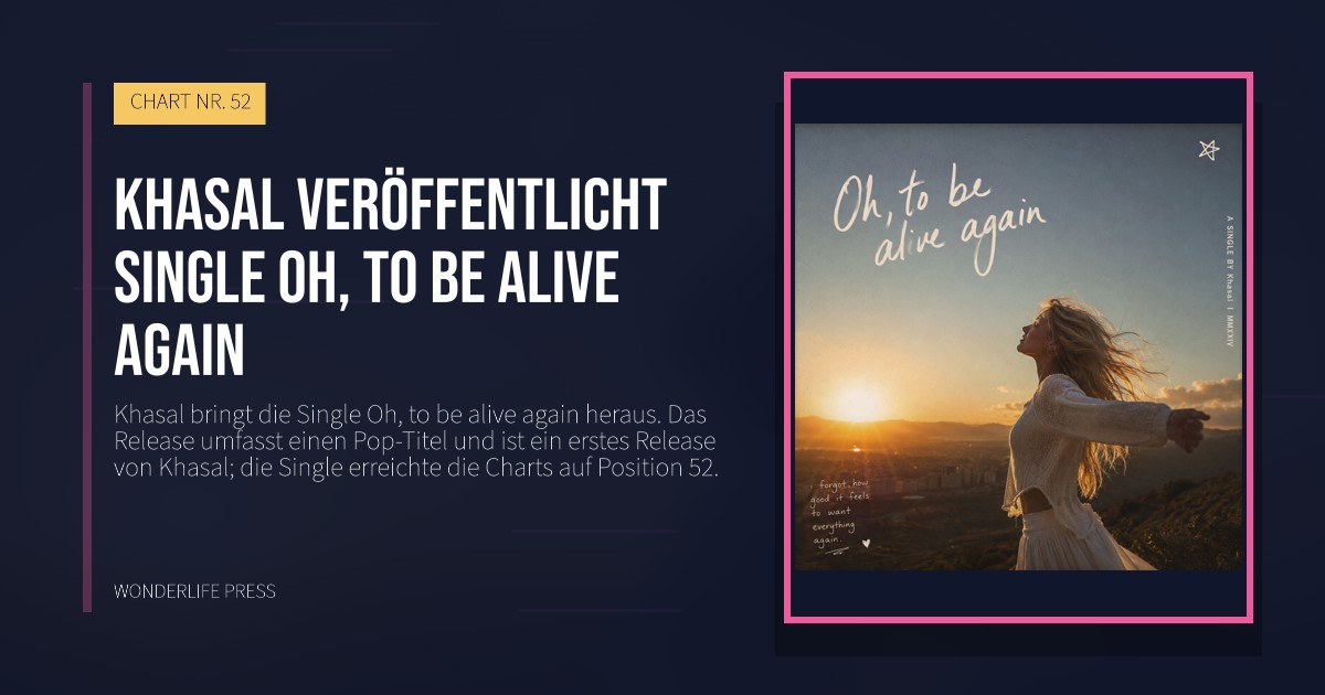 Wonderlife Press: Khasal veröffentlicht single Oh, to be alive again. Veröffentlichungscover. CHART NR. 52.