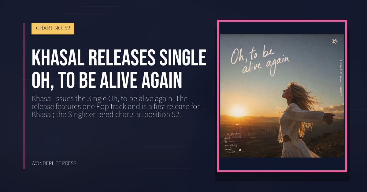 Wonderlife Press: Khasal releases single Oh, to be alive again. release artwork. CHART NO. 52.