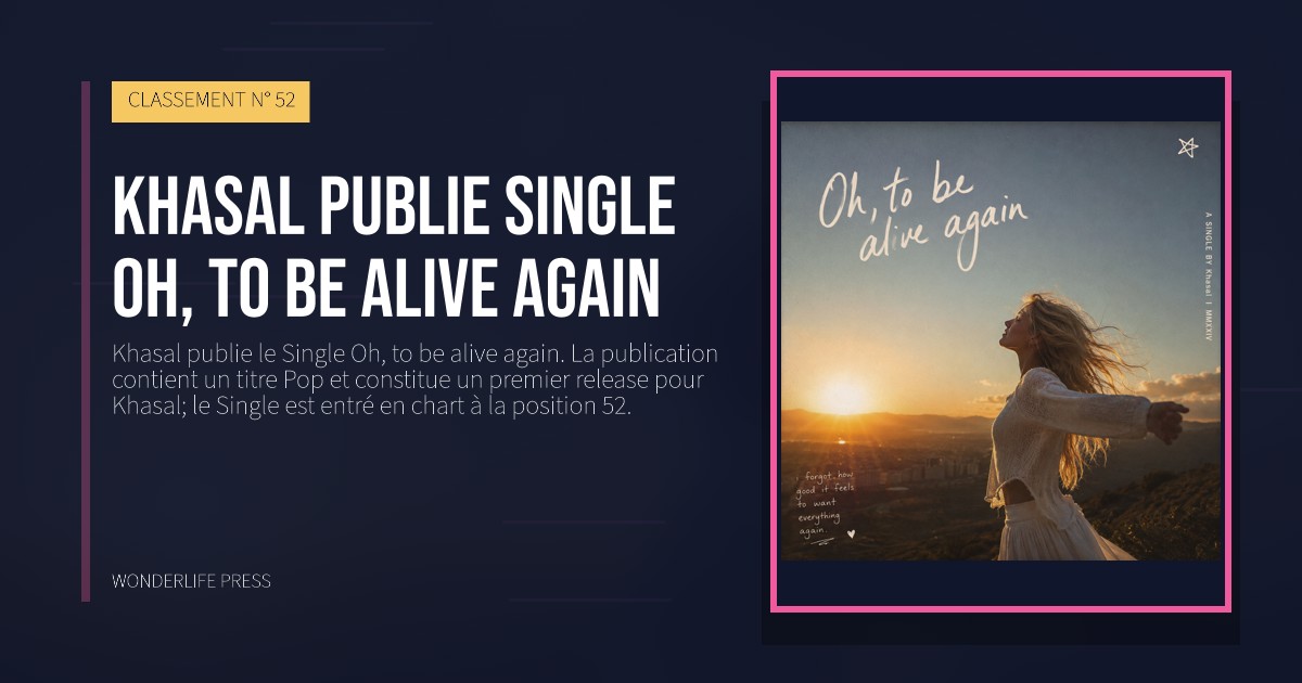 Wonderlife Press: Khasal publie single Oh, to be alive again. pochette de la sortie. CLASSEMENT N° 52.