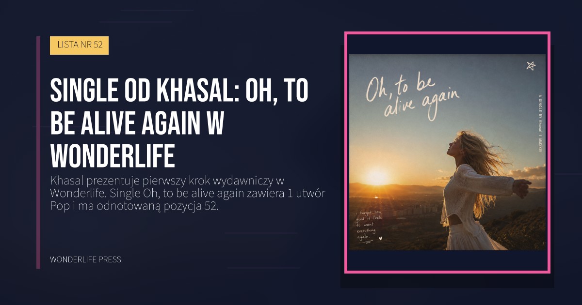 Wonderlife Press: Single od Khasal: Oh, to be alive again w Wonderlife. okładka wydawnictwa. LISTA NR 52.