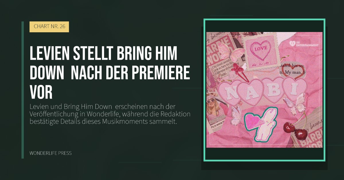 Wonderlife Press: Levien stellt Bring Him Down  nach der Premiere vor. Veröffentlichungscover. CHART NR. 26.