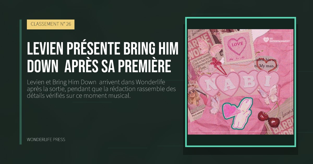 Wonderlife Press: Levien présente Bring Him Down  après sa première. pochette de la sortie. CLASSEMENT N° 26.