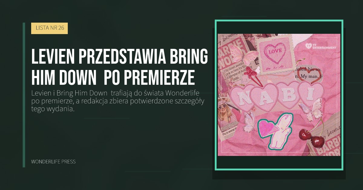 Wonderlife Press: Levien przedstawia Bring Him Down po premierze. okładka wydawnictwa. LISTA NR 26.