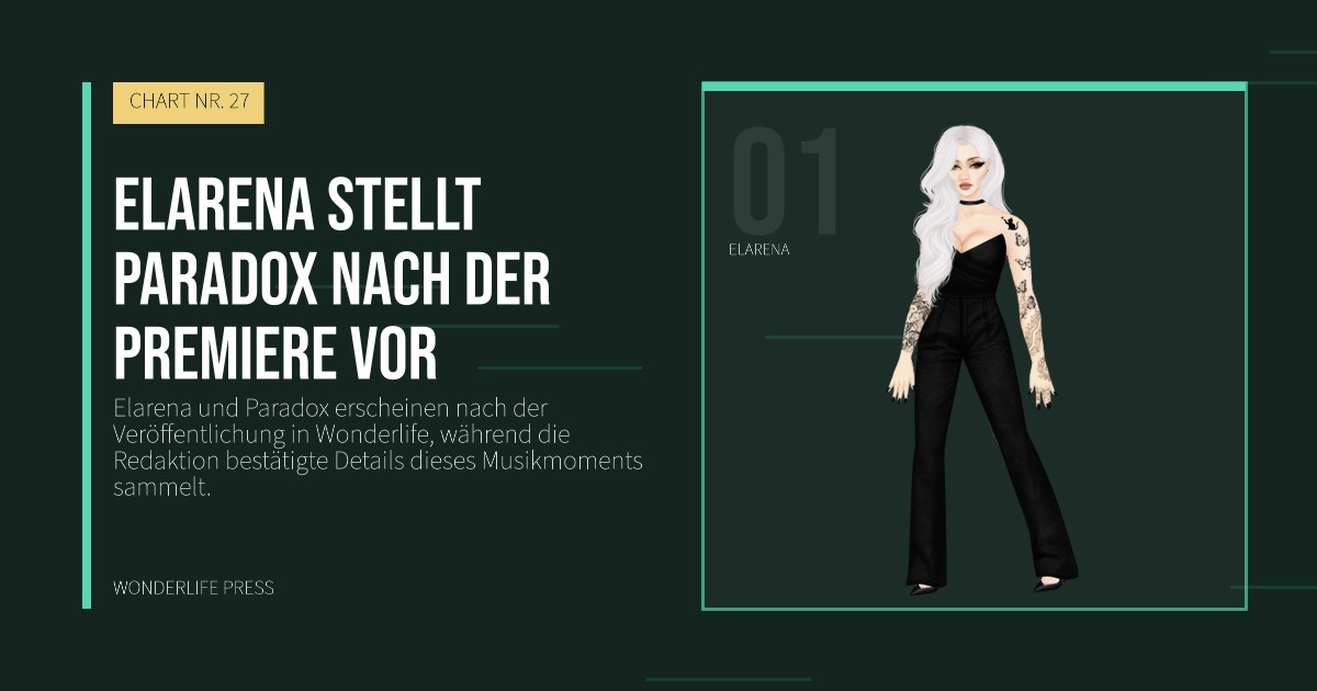 Wonderlife Press: Elarena stellt Paradox nach der Premiere vor. Künstlerporträt. CHART NR. 27.