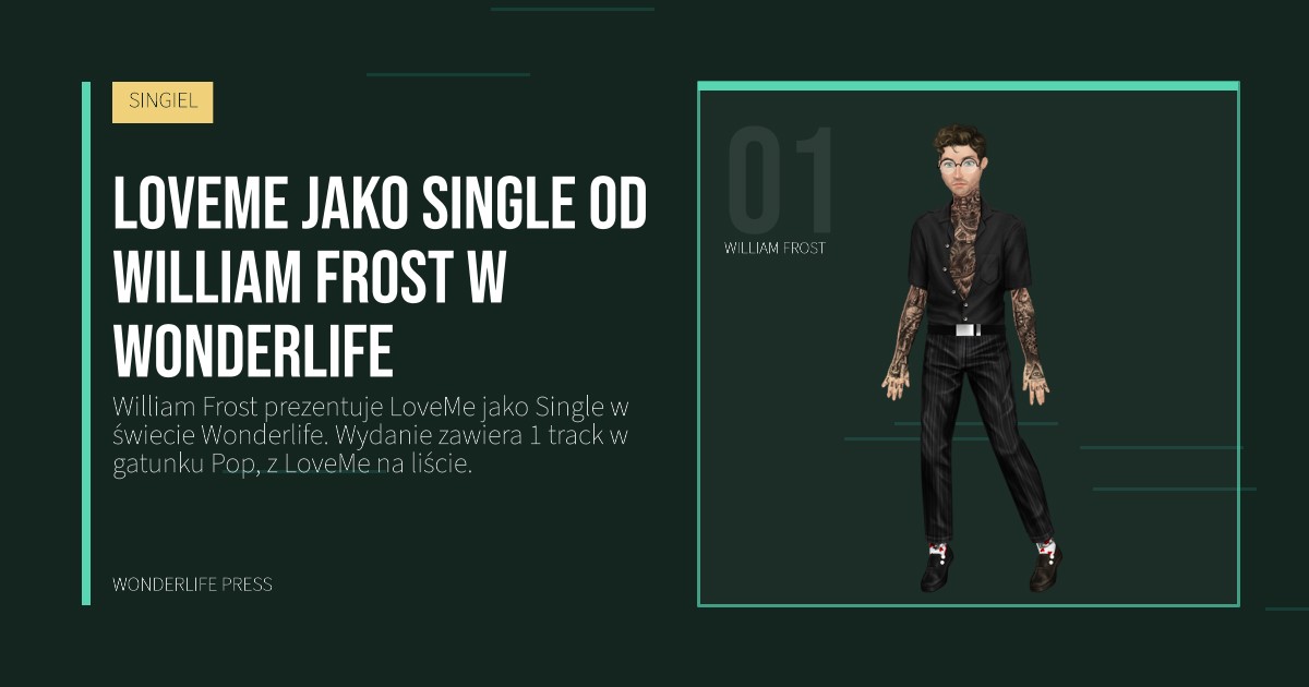 Wonderlife Press: LoveMe jako Single od William Frost w Wonderlife. portret artystów. SINGIEL.