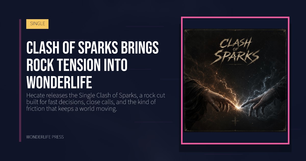 Wonderlife Press: Clash of Sparks brings rock tension into Wonderlife. release artwork. SINGLE.