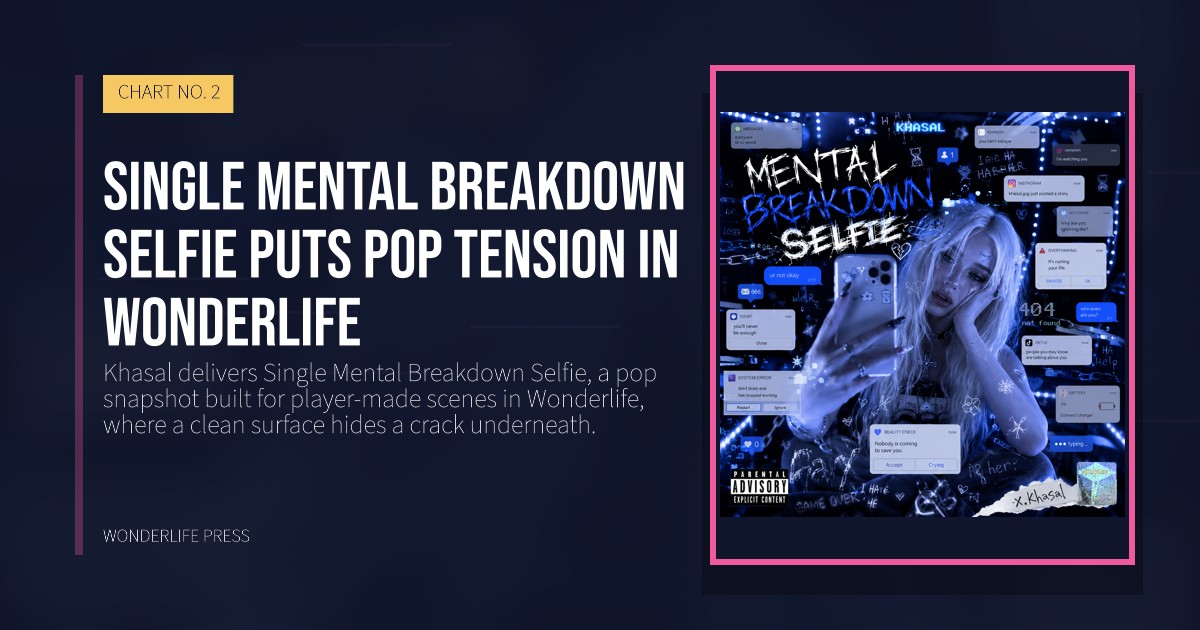 Wonderlife Press: Single Mental Breakdown Selfie puts pop tension in Wonderlife. release artwork. CHART NO. 2.