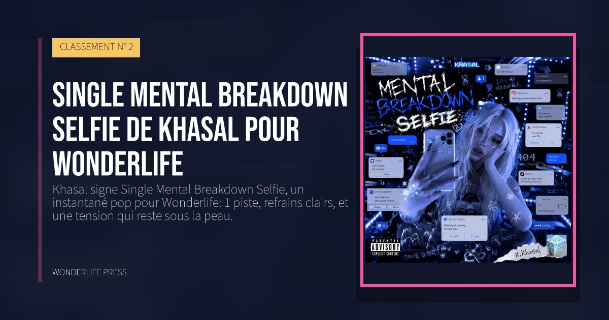 Wonderlife Press: Single Mental Breakdown Selfie de Khasal pour Wonderlife. pochette de la sortie. CLASSEMENT N° 2.