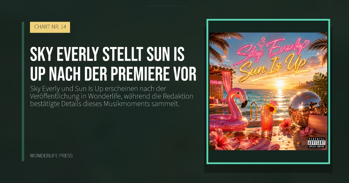 Wonderlife Press: Sky Everly stellt Sun Is Up nach der Premiere vor. Veröffentlichungscover. CHART NR. 14.