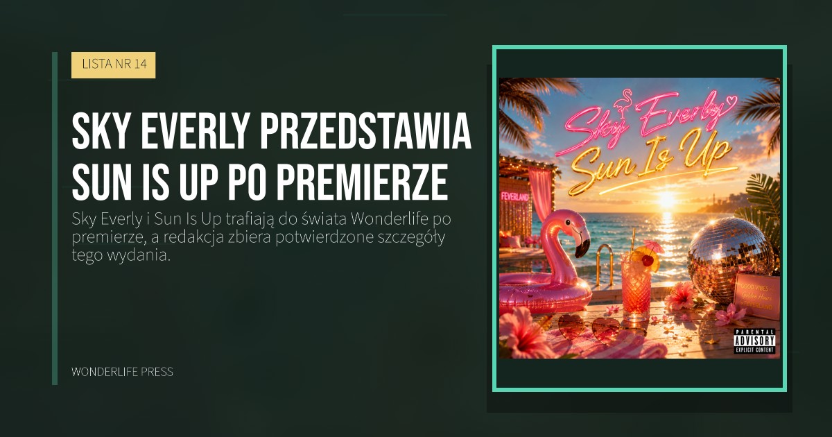 Wonderlife Press: Sky Everly przedstawia Sun Is Up po premierze. okładka wydawnictwa. LISTA NR 14.