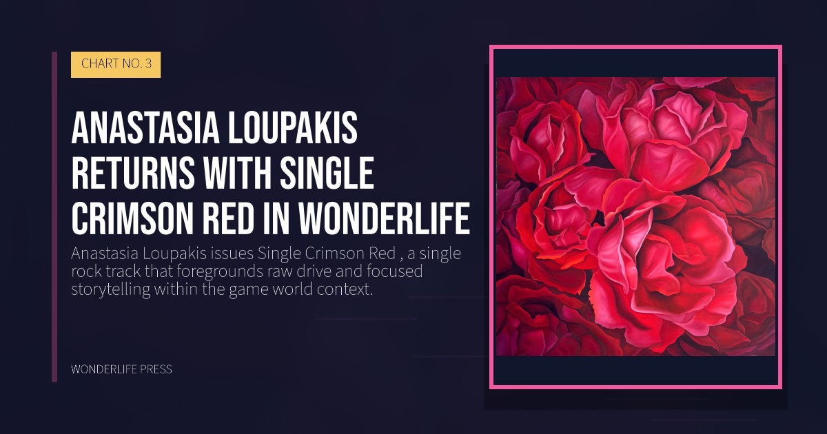 Wonderlife Press: Anastasia Loupakis returns with Single Crimson Red in Wonderlife. release artwork. CHART NO. 3.
