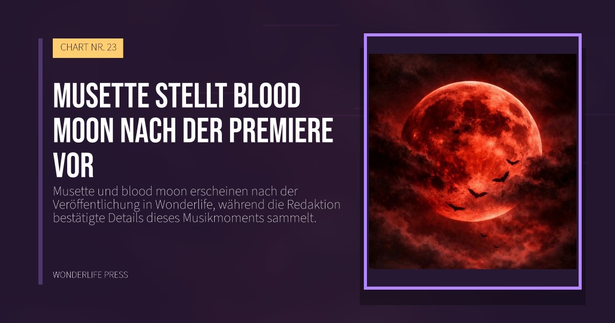 Wonderlife Press: Musette stellt blood moon nach der Premiere vor. Veröffentlichungscover. CHART NR. 23.