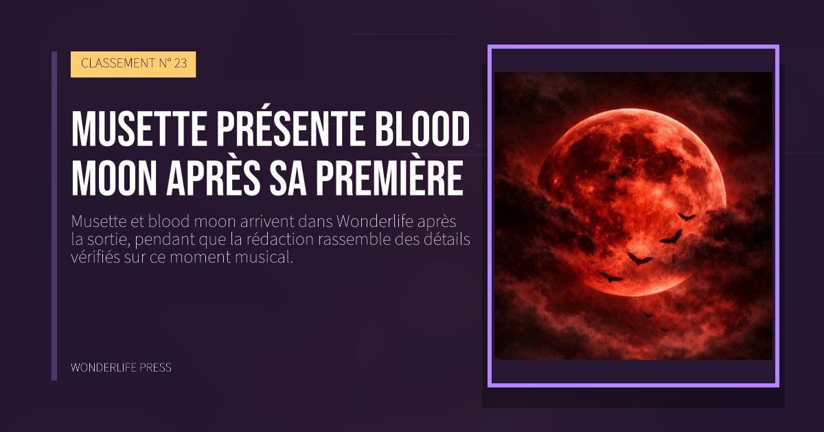 Wonderlife Press: Musette présente blood moon après sa première. pochette de la sortie. CLASSEMENT N° 23.