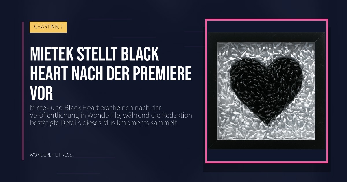 Wonderlife Press: Mietek stellt Black Heart nach der Premiere vor. Veröffentlichungscover. CHART NR. 7.