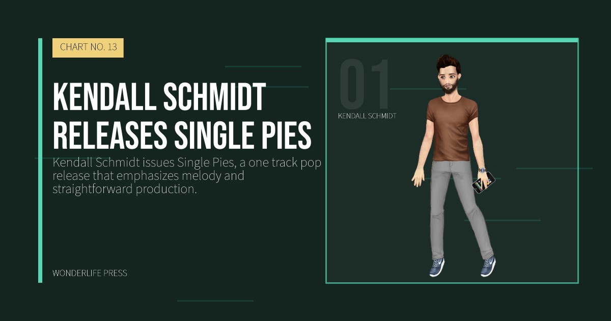 Wonderlife Press: Kendall Schmidt releases Single Pies. artist portrait. CHART NO. 13.