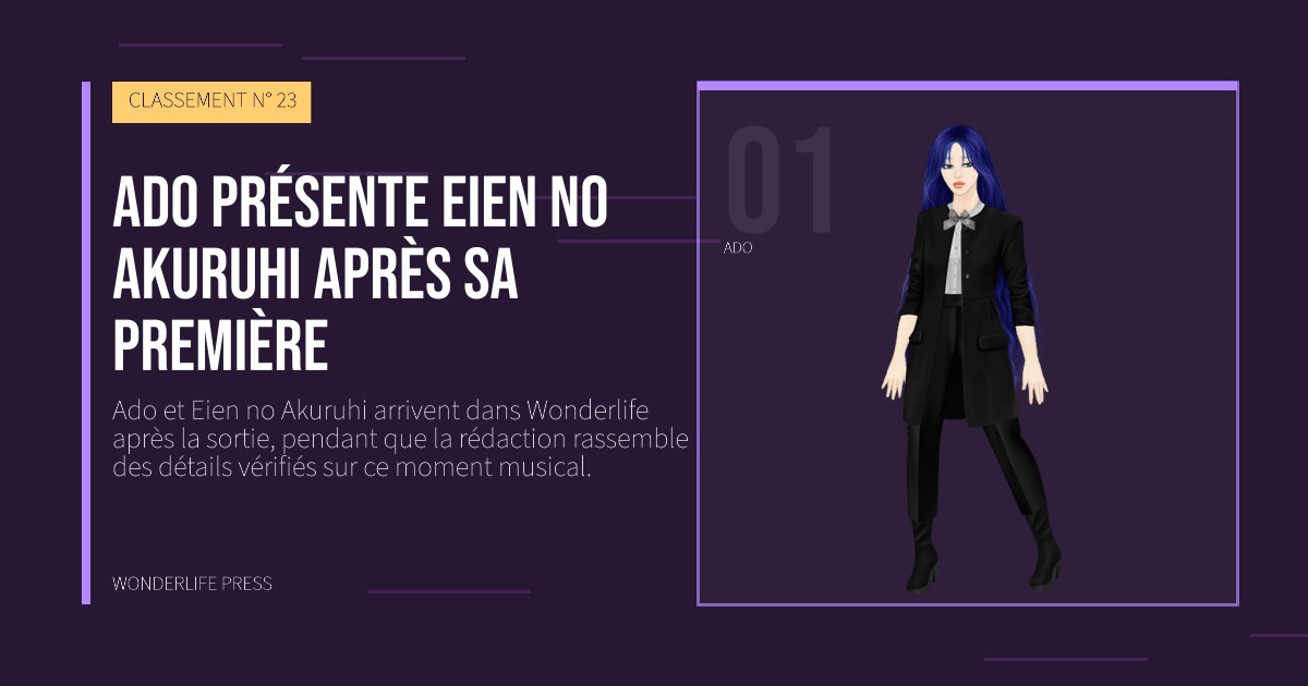 Wonderlife Press: Ado présente Eien no Akuruhi après sa première. portrait des artistes. CLASSEMENT N° 23.