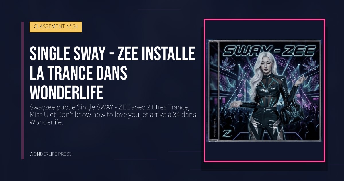 Wonderlife Press: Single SWAY - ZEE installe la Trance dans Wonderlife. pochette de la sortie. CLASSEMENT N° 34.