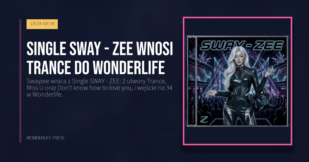 Wonderlife Press: Single SWAY - ZEE wnosi Trance do Wonderlife. okładka wydawnictwa. LISTA NR 34.