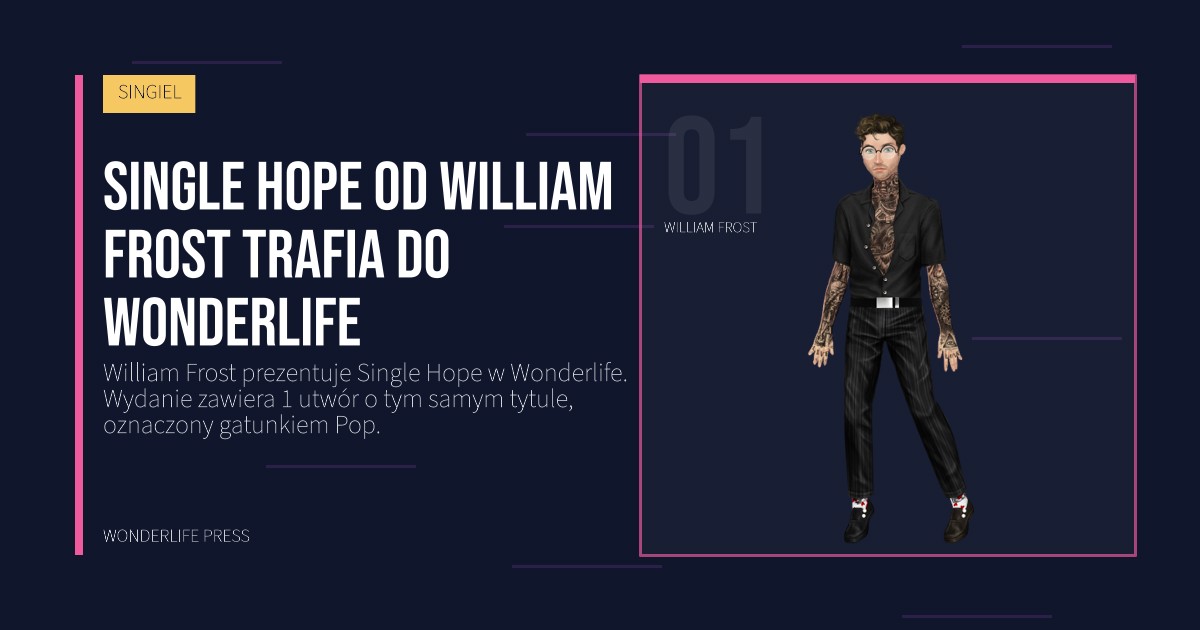 Wonderlife Press: Single Hope od William Frost trafia do Wonderlife. portret artystów. SINGIEL.