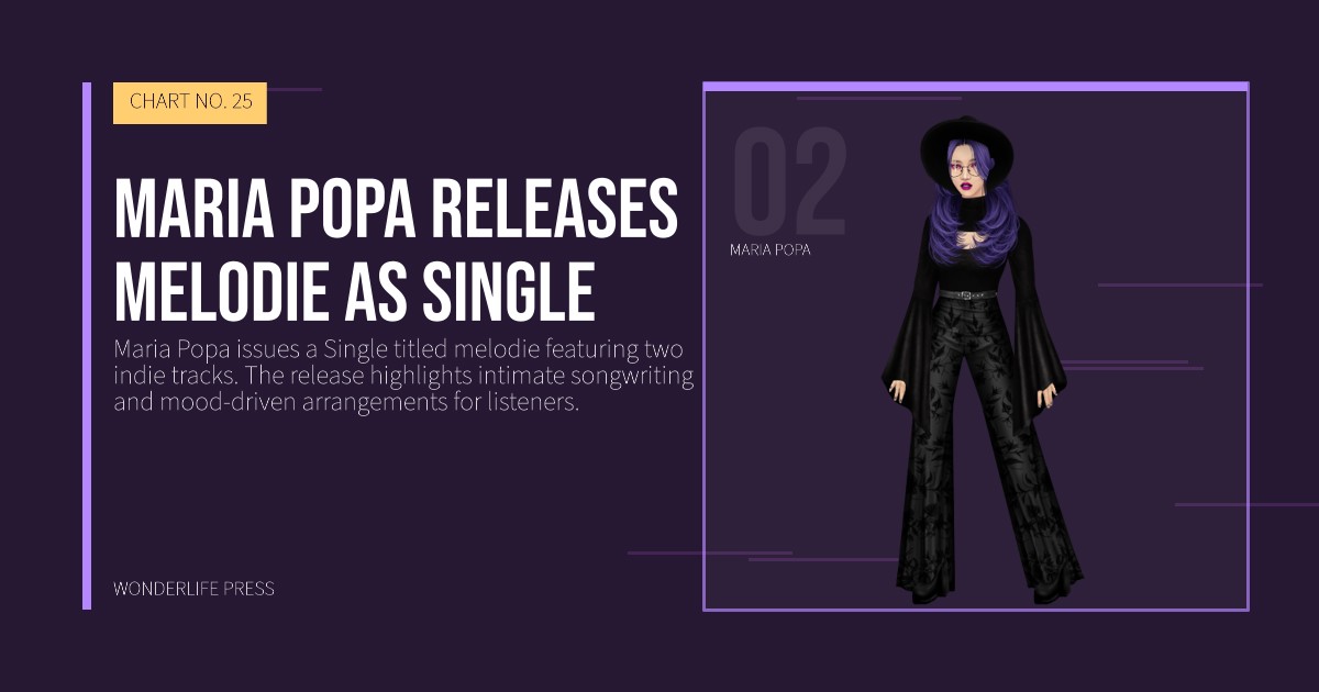 Wonderlife Press: Maria Popa releases melodie as Single. artist portrait. CHART NO. 25.