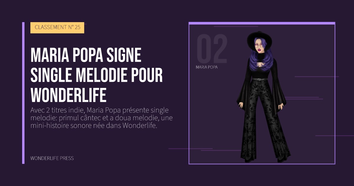 Wonderlife Press: Maria Popa signe single melodie pour Wonderlife. portrait des artistes. CLASSEMENT N° 25.