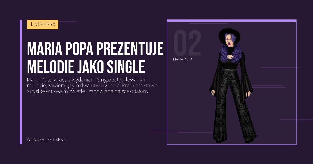 Wonderlife Press: Maria Popa prezentuje melodie jako Single. portret artystów. LISTA NR 25.