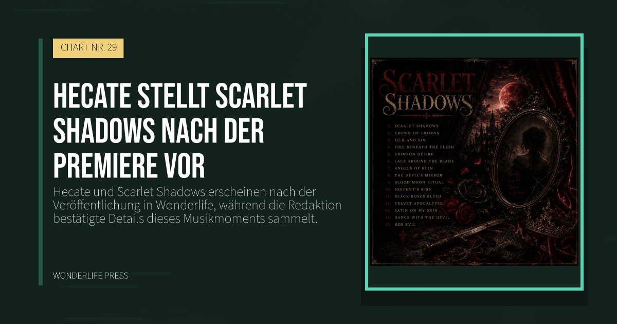 Wonderlife Press: Hecate stellt Scarlet Shadows nach der Premiere vor. Veröffentlichungscover. CHART NR. 29.