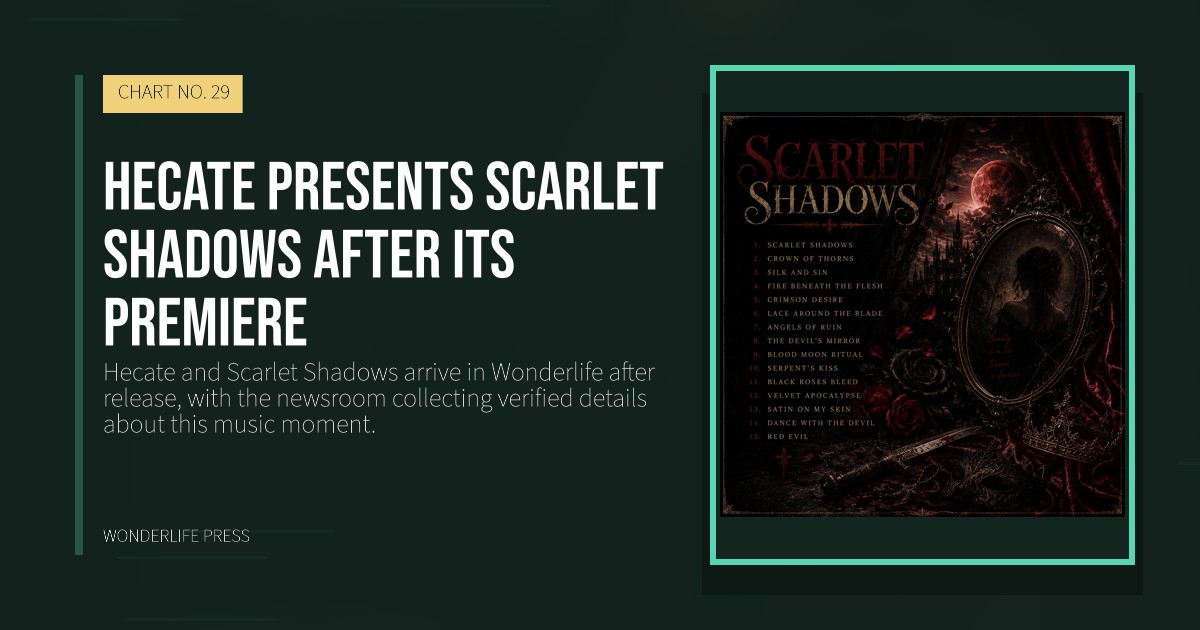 Wonderlife Press: Hecate presents Scarlet Shadows after its premiere. release artwork. CHART NO. 29.