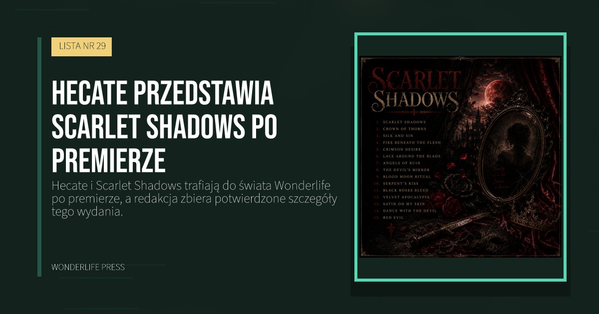 Wonderlife Press: Hecate przedstawia Scarlet Shadows po premierze. okładka wydawnictwa. LISTA NR 29.
