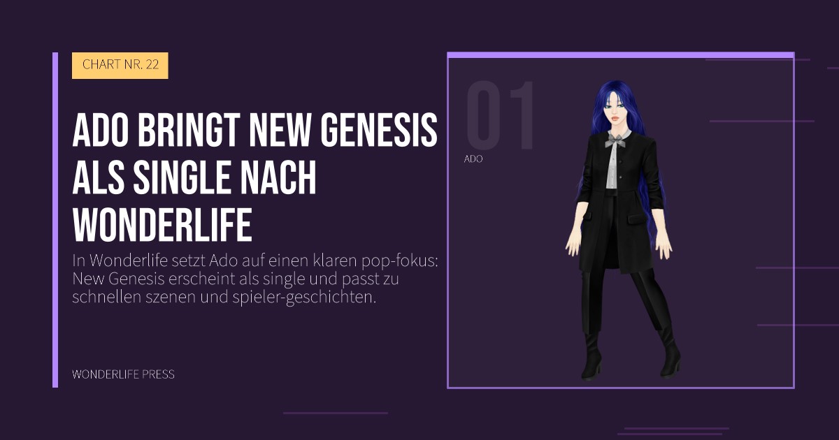 Wonderlife Press: Ado bringt New Genesis als single nach Wonderlife. Künstlerporträt. CHART NR. 22.