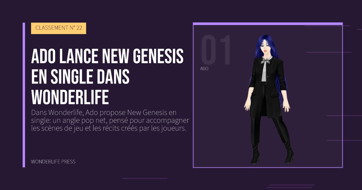 Wonderlife Press: Ado lance New Genesis en single dans Wonderlife. portrait des artistes. CLASSEMENT N° 22.