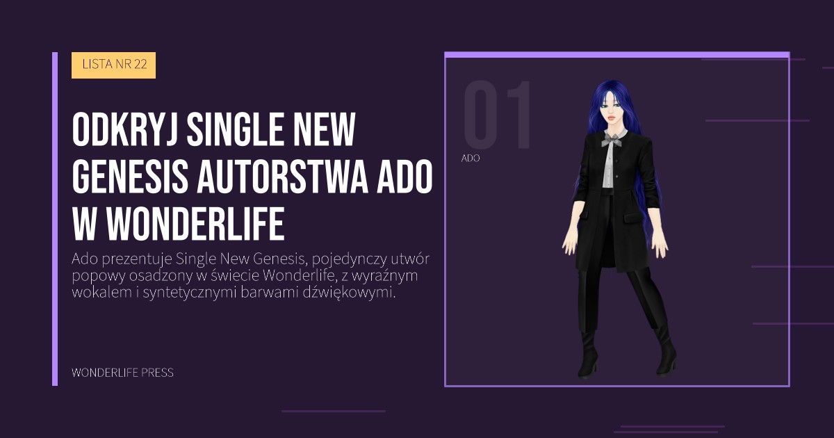 Wonderlife Press: Odkryj Single New Genesis autorstwa Ado w Wonderlife. portret artystów. LISTA NR 22.