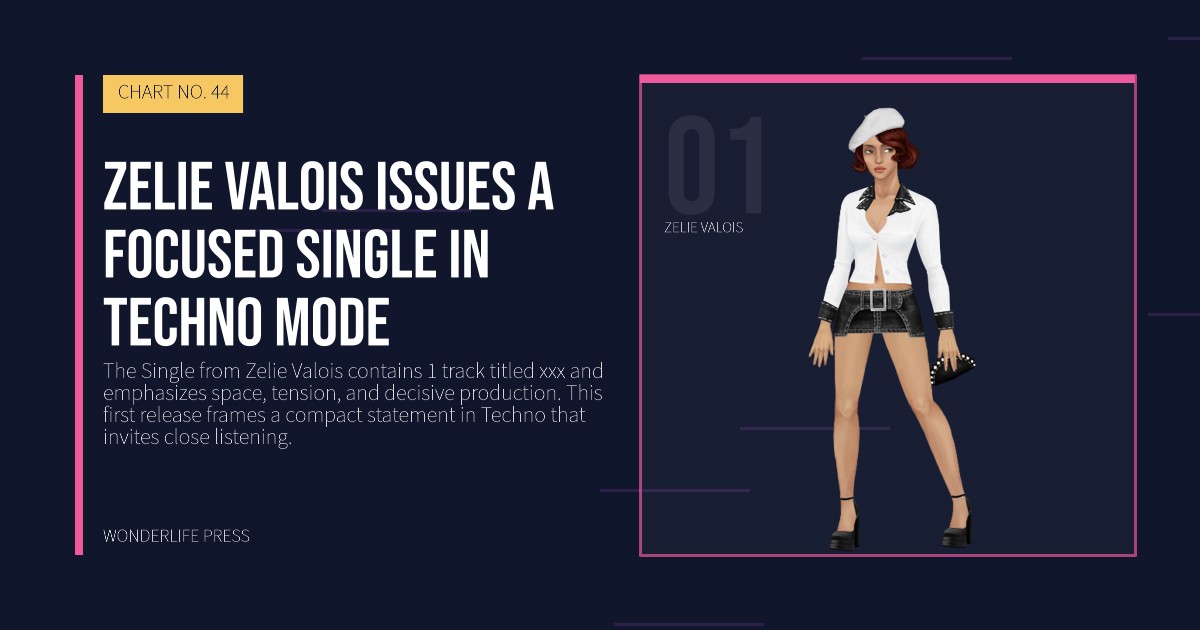 Wonderlife Press: zelie valois issues a focused Single in techno mode. artist portrait. CHART NO. 44.