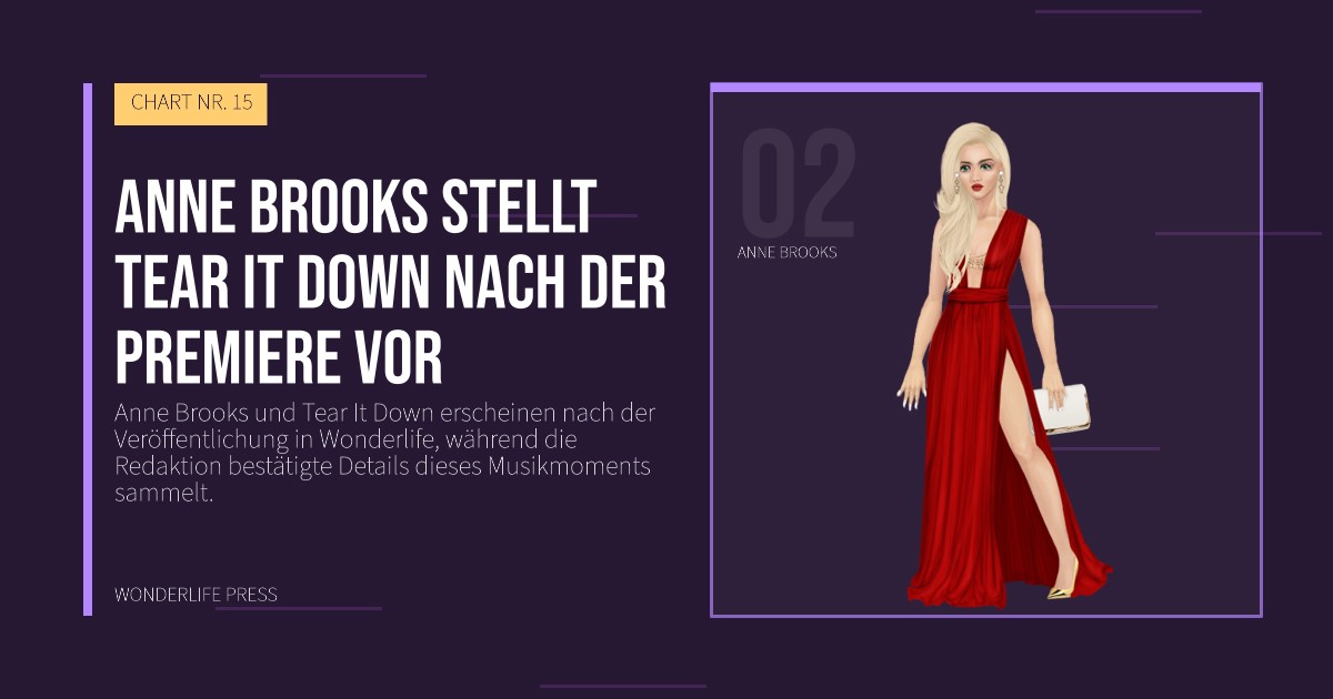 Wonderlife Press: Anne Brooks stellt Tear It Down nach der Premiere vor. Künstlerporträt. CHART NR. 15.