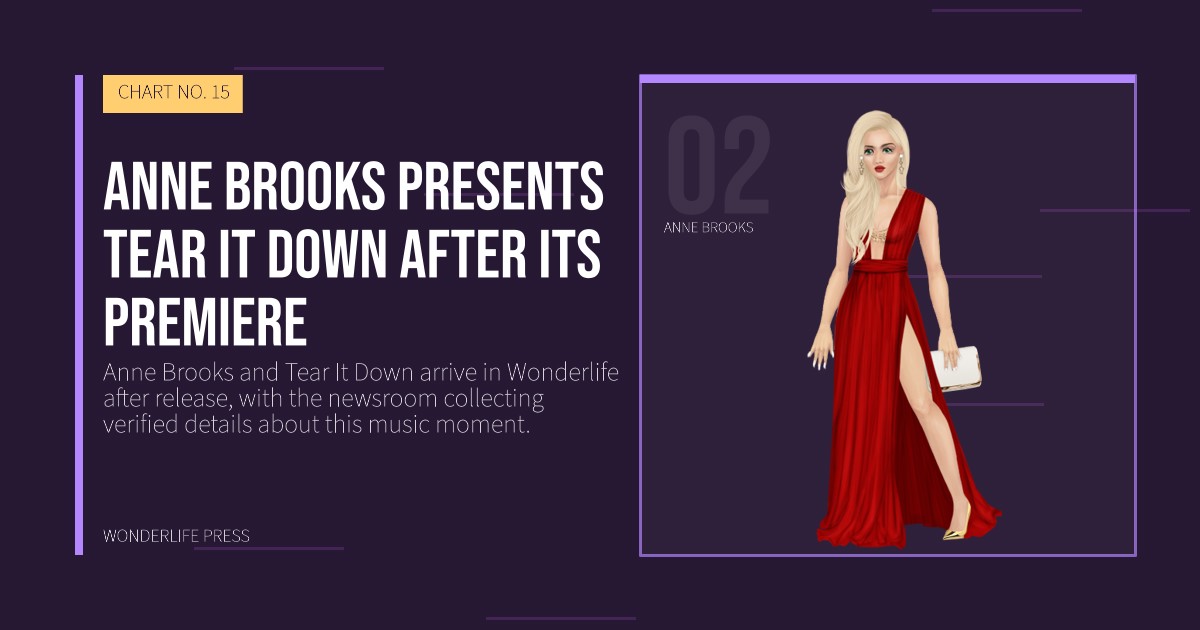 Wonderlife Press: Anne Brooks presents Tear It Down after its premiere. artist portrait. CHART NO. 15.