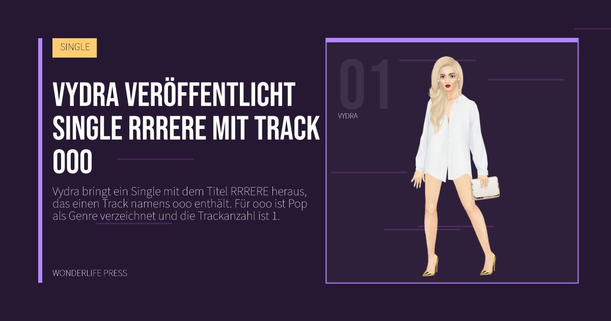 Wonderlife Press: Vydra veröffentlicht Single RRRERE mit Track ooo. Künstlerporträt. SINGLE.