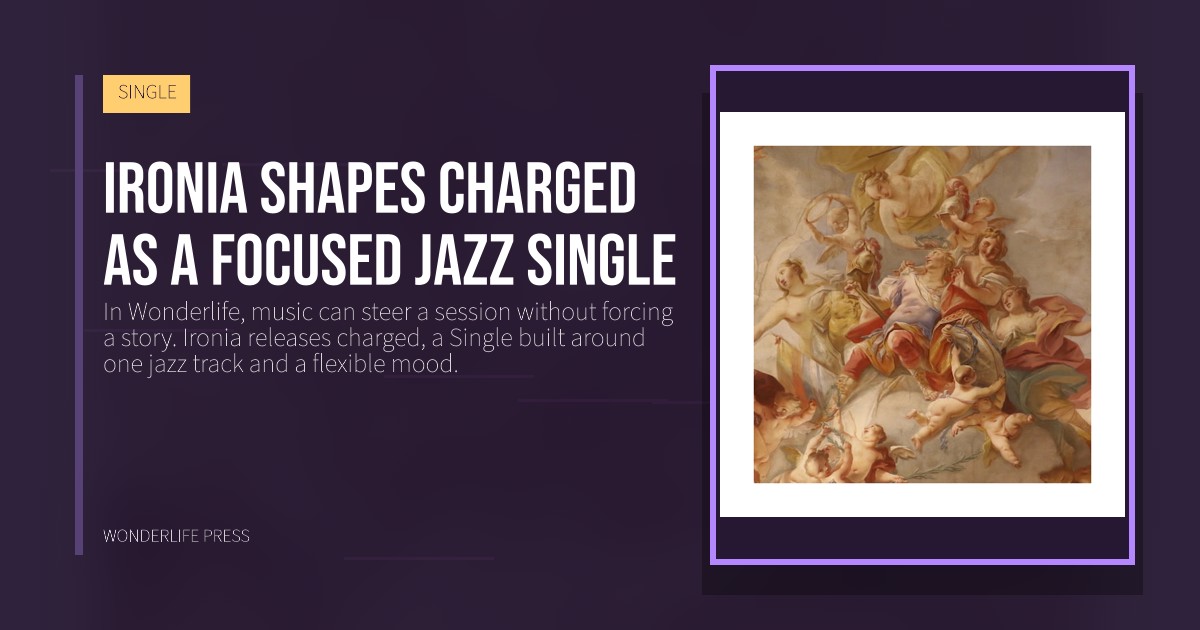Wonderlife Press: Ironia shapes charged as a focused jazz Single. release artwork. SINGLE.