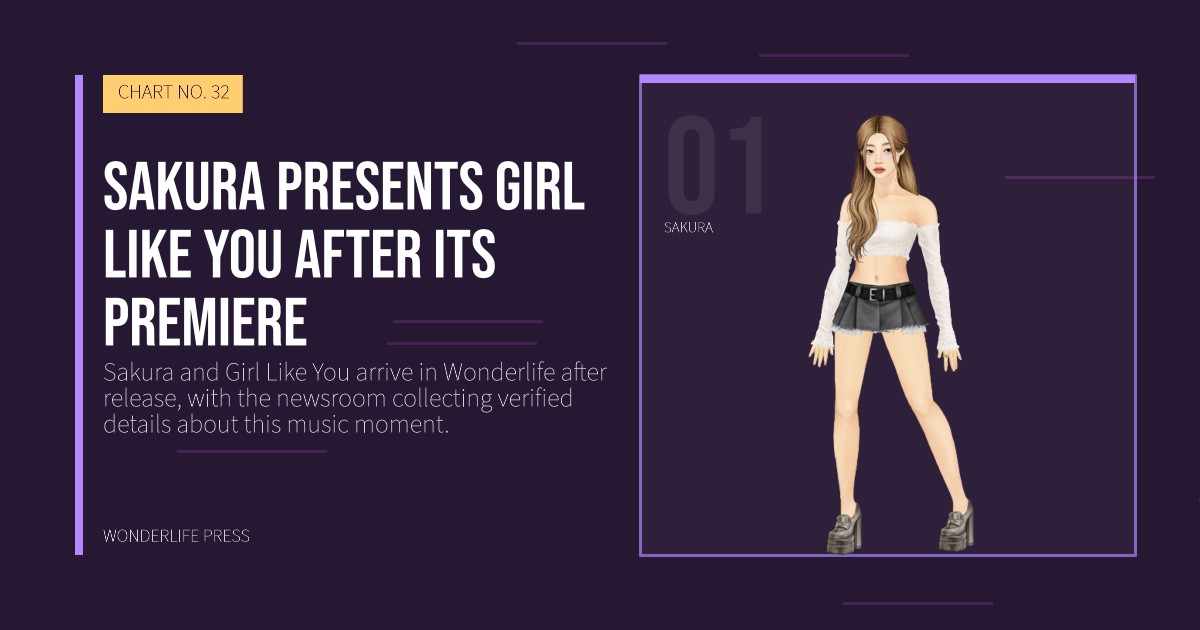 Wonderlife Press: Sakura presents Girl Like You after its premiere. artist portrait. CHART NO. 32.
