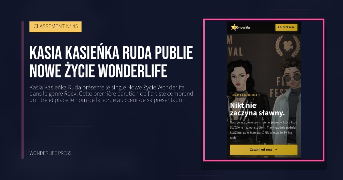 Wonderlife Press: Kasia Kasieńka Ruda publie Nowe Życie Wonderlife. pochette de la sortie. CLASSEMENT N° 45.
