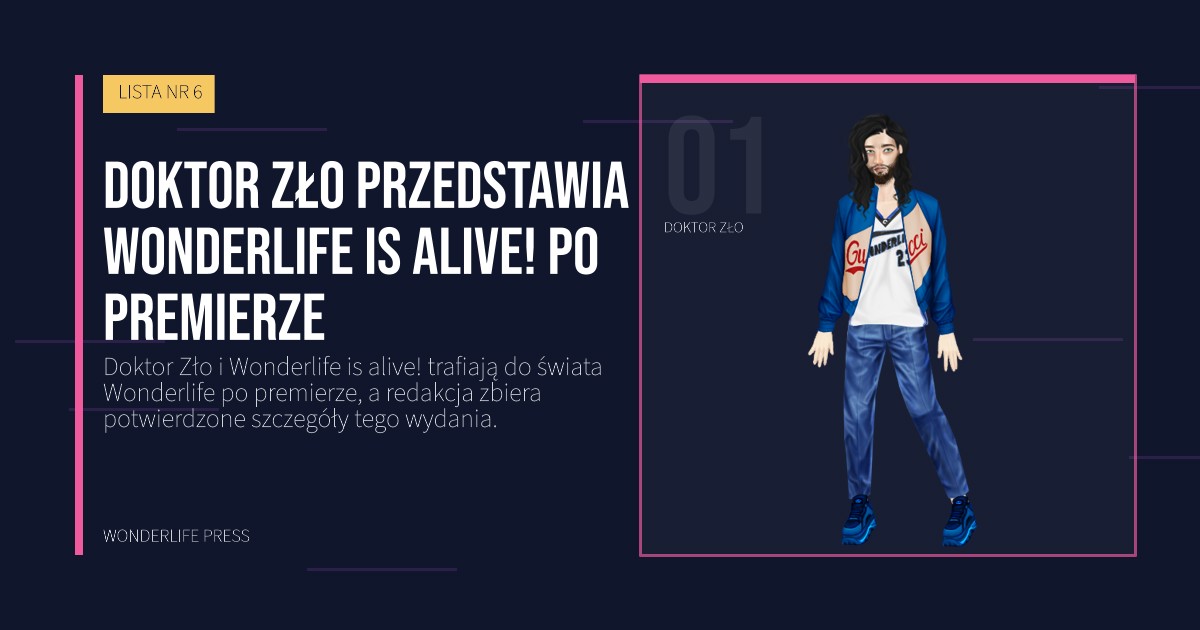 Wonderlife Press: Doktor Zło przedstawia Wonderlife is alive! po premierze. portret artystów. LISTA NR 6.