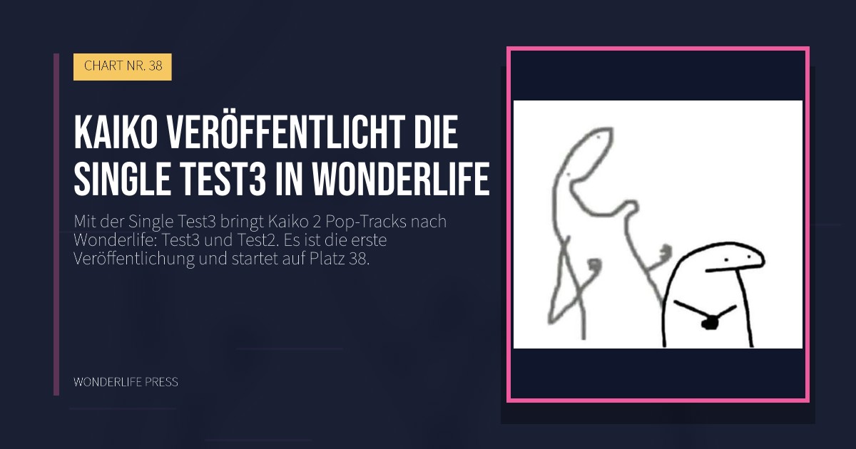 Wonderlife Press: Kaiko veröffentlicht die Single Test3 in Wonderlife. Veröffentlichungscover. CHART NR. 38.