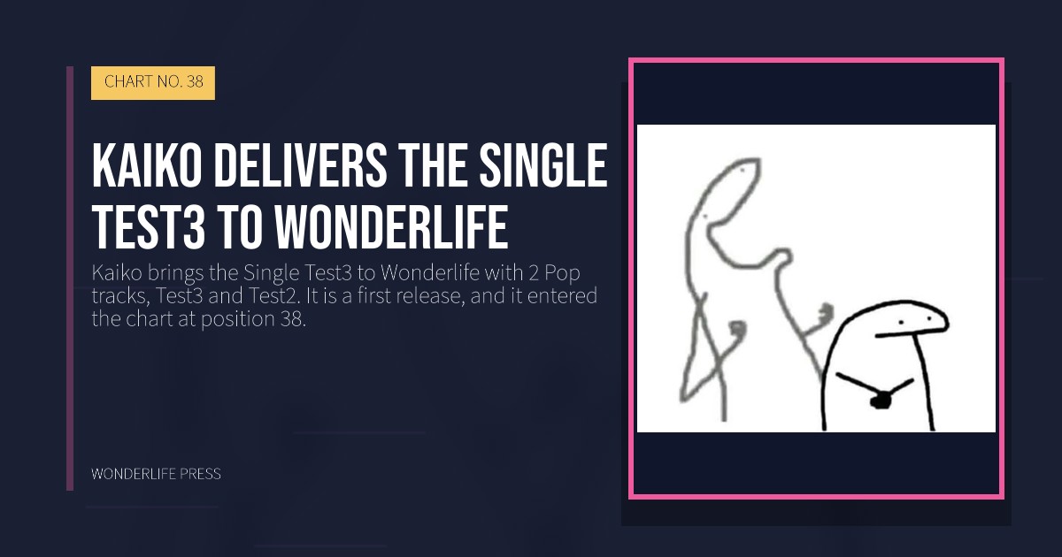 Wonderlife Press: Kaiko delivers the Single Test3 to Wonderlife. release artwork. CHART NO. 38.