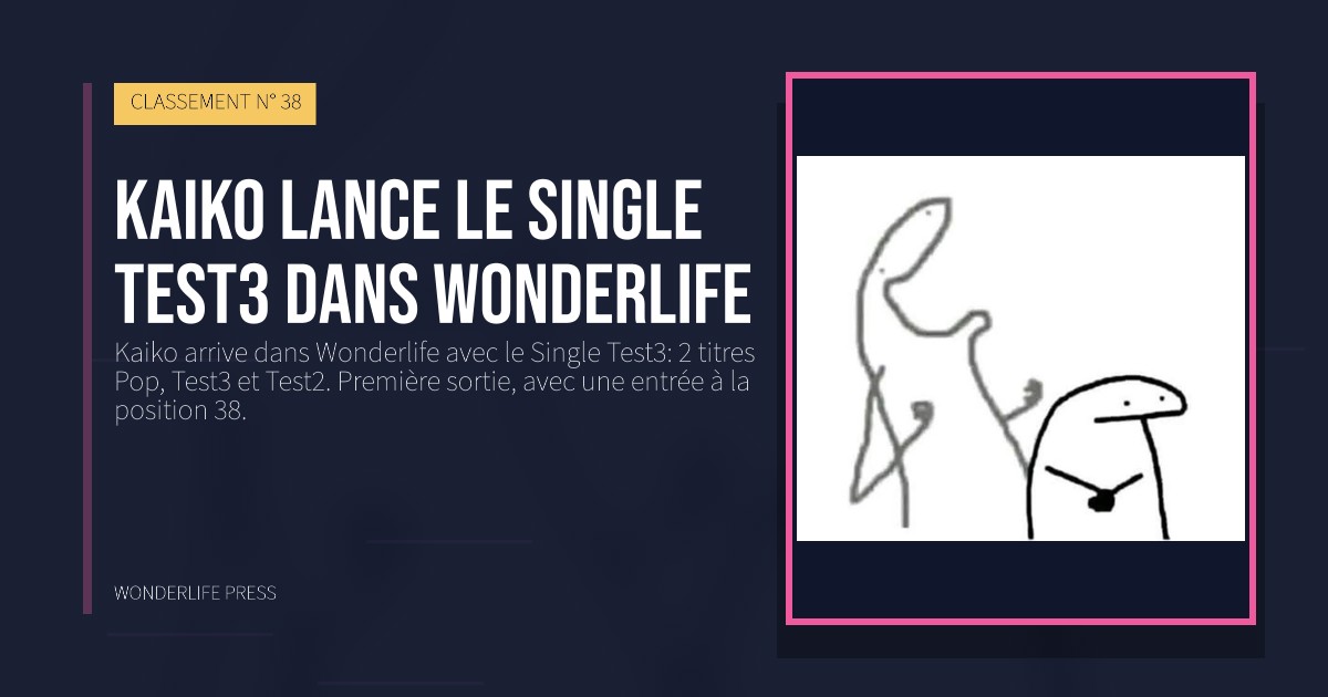 Wonderlife Press: Kaiko lance le Single Test3 dans Wonderlife. pochette de la sortie. CLASSEMENT N° 38.