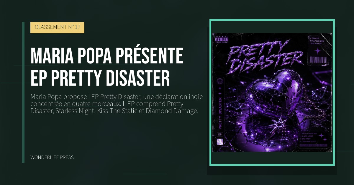 Wonderlife Press: Maria Popa présente EP Pretty Disaster. pochette de la sortie. CLASSEMENT N° 17.
