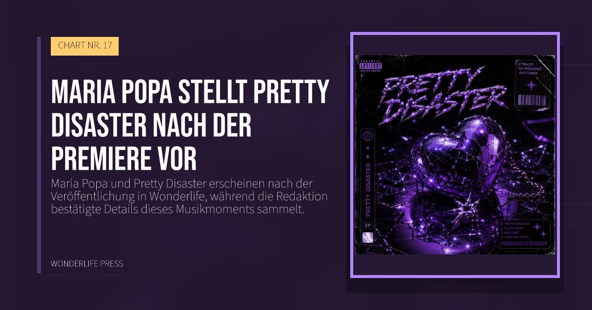 Wonderlife Press: Maria Popa stellt Pretty Disaster nach der Premiere vor. Veröffentlichungscover. CHART NR. 17.