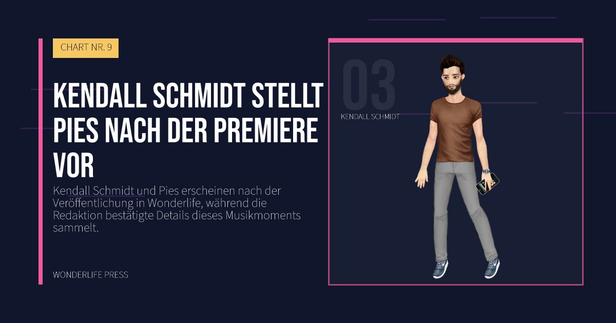 Wonderlife Press: Kendall Schmidt stellt Pies nach der Premiere vor. Künstlerporträt. CHART NR. 9.